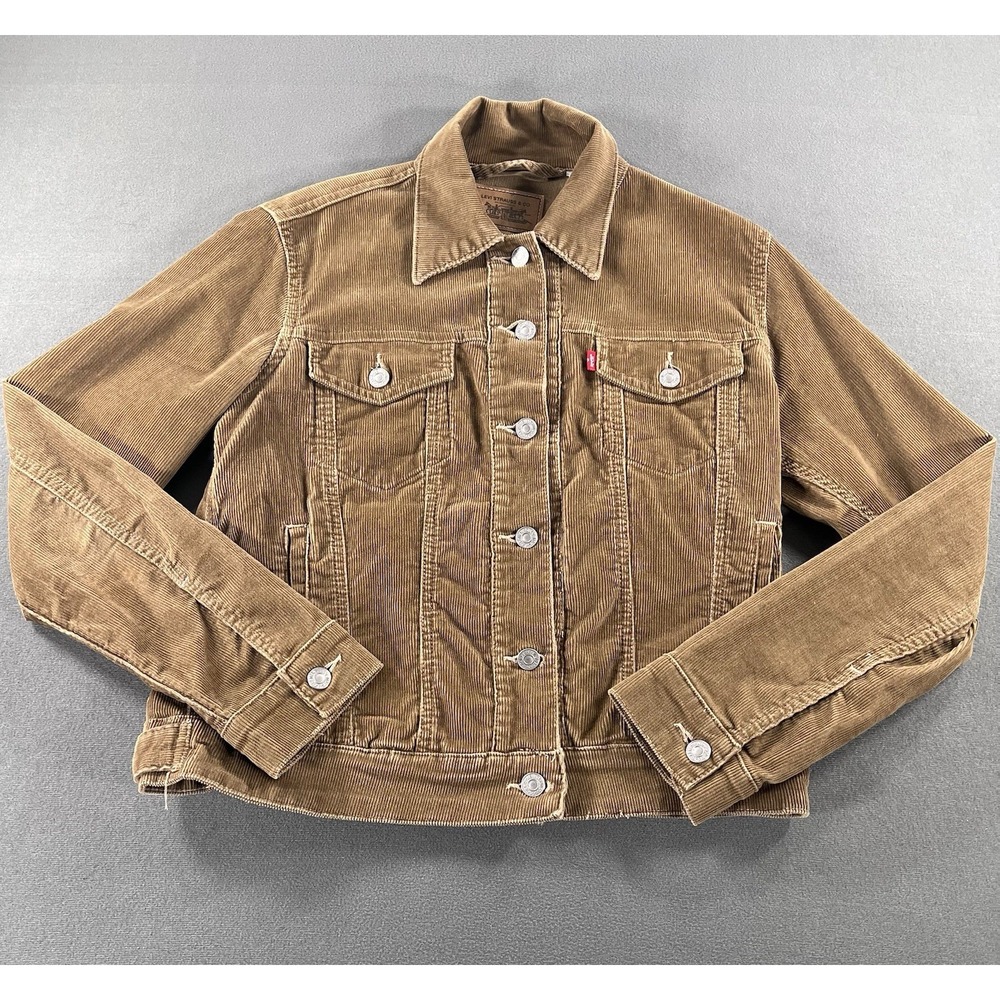 Levis Womens Corduroy Trucker Jacket Brown Medium Red Tab Type III 774041225